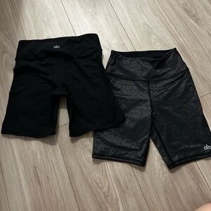 Alo Yoga Black and Shimmer Biker Shorts Set